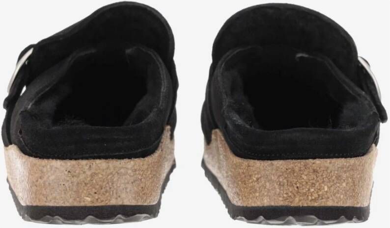 Birkenstock Zwarte Suède Schapenvacht Mules Black Dames