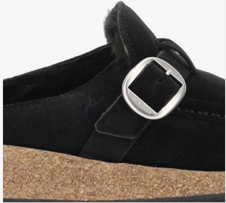 Birkenstock Zwarte Suède Schapenvacht Mules Black Dames