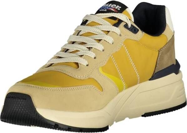 Blauer Beige Heren Sneaker met Gele Accenten