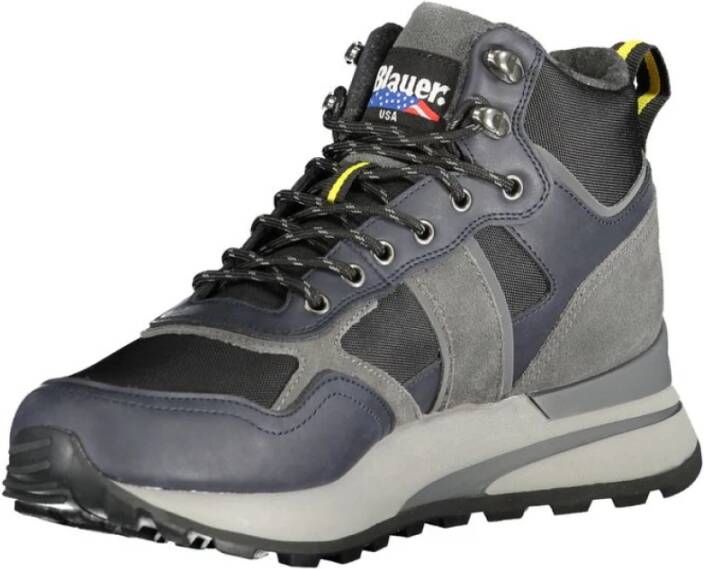 Blauer Blauw Leren Heren High-Top Sneakers