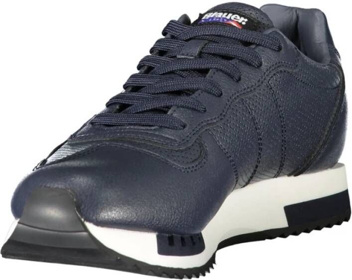 Blauer Blauwe Leren Heren Sneaker Urban Stijl