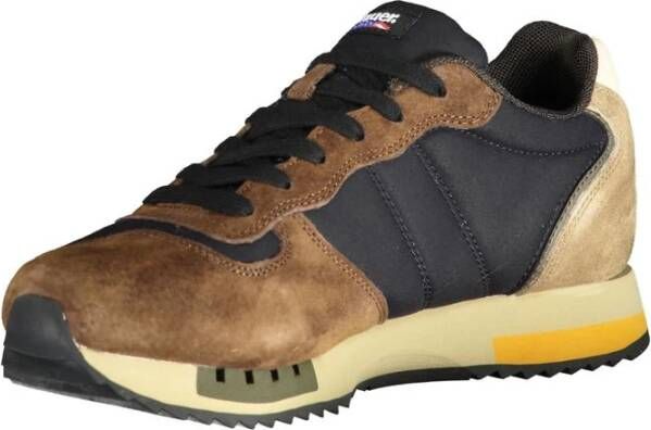 Blauer Bruine Polyester Sneaker met Contrastdetails