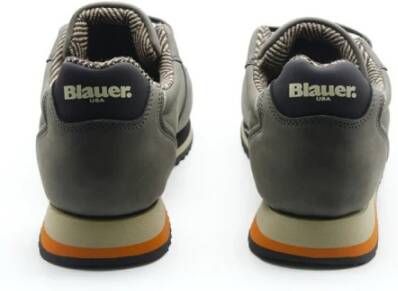 Blauer Grijze Herenschoenen met Logo Patch en Rubberen Zool Grijs Heren