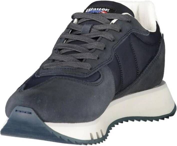 Blauer Iconische leren sneaker met contrasterende details