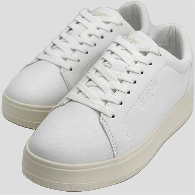 Blauer Witte Leren Platform Sneakers Wit Dames