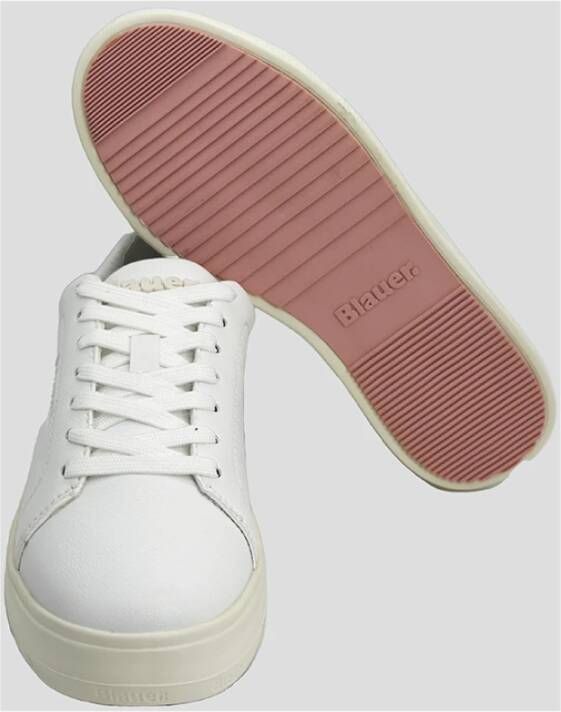 Blauer Witte Leren Platform Sneakers Wit Dames