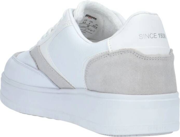 Blauer Witte Leren Sneakers 3cm Rubberen Zool Wit Dames