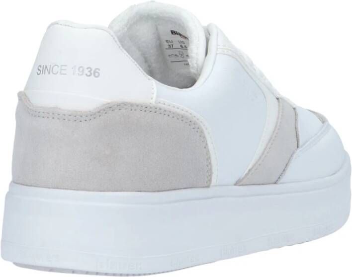 Blauer Witte Leren Sneakers 3cm Rubberen Zool Wit Dames
