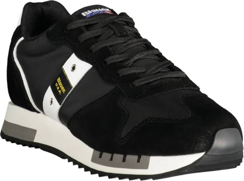 Blauer Sportieve Zwarte Sneakers voor Heren met Contrastdetails Black Heren