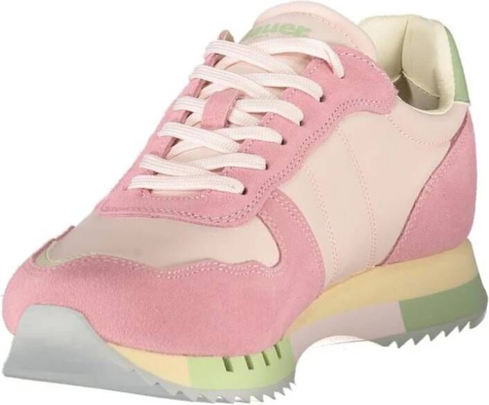 Blauer Stijlvolle Leren Sportsneakers met Contrasterende Details