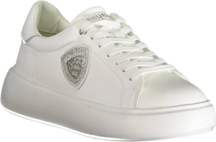 Blauer Stijlvolle Polyester Sneaker Witte Kleur White Dames
