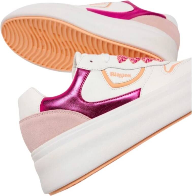 Blauer Witte lage sneakers Fuxia
