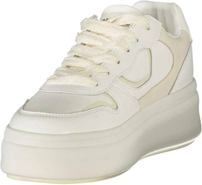 Blauer Witte Leren Sneakers met Contrasterende Details
