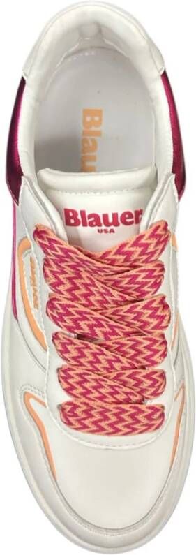 Blauer Witte Sneakers met Fuchsia en Roze Details
