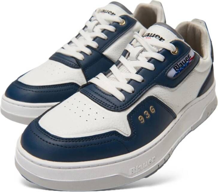 Blauer Witte Marineblauwe Leren Sneakers voor Mannen Multicolor Heren