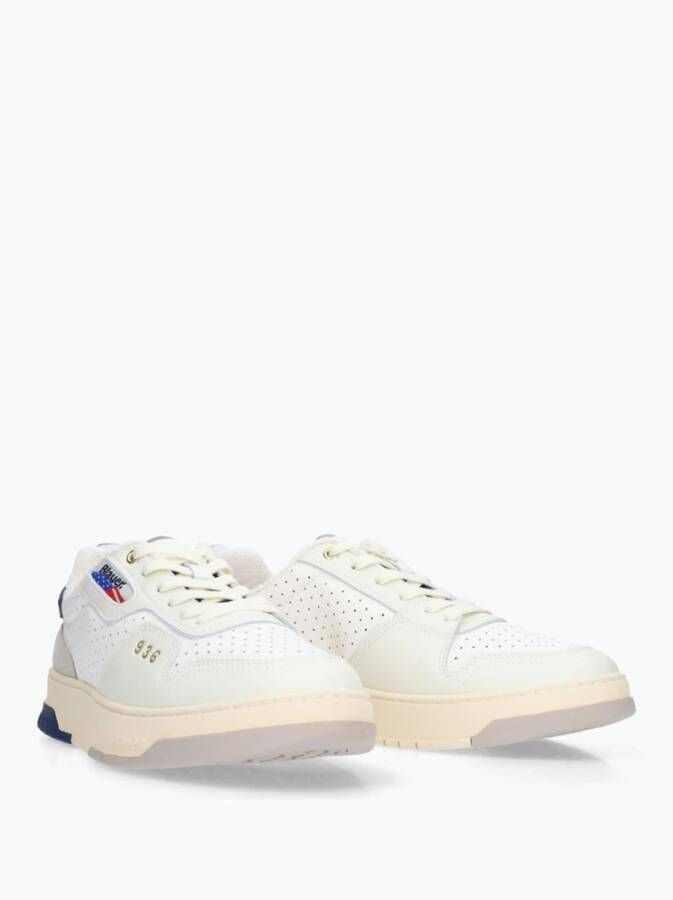 Blauer Witte Navy Leren Sneakers voor Mannen White Heren