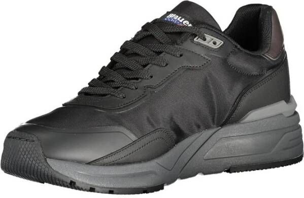 Blauer Zwarte Polyester Sneaker met Contrastdetails