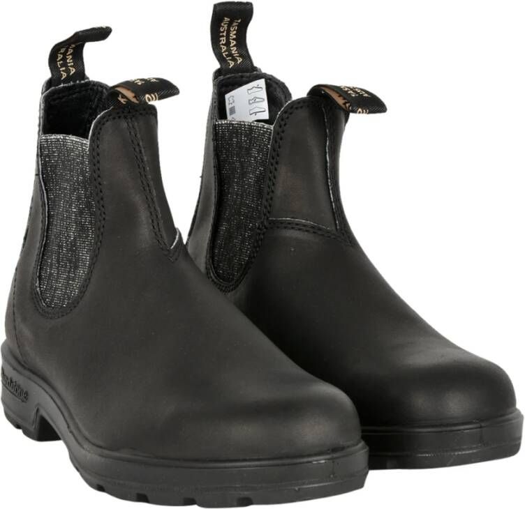 Blundstone Zwarte leren glitter enkellaarsjes Black Dames