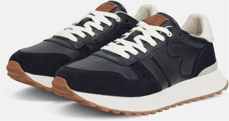 Boggi Milano Tumbled Leather Sneakers Blue Heren