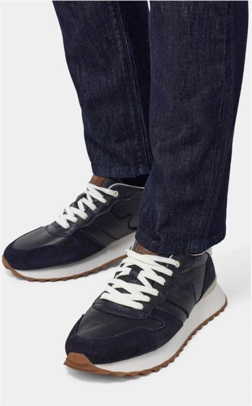 Boggi Milano Tumbled Leather Sneakers Blue Heren