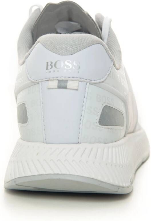 Boss Bimateriaal Sneaker met Logo Print White Heren