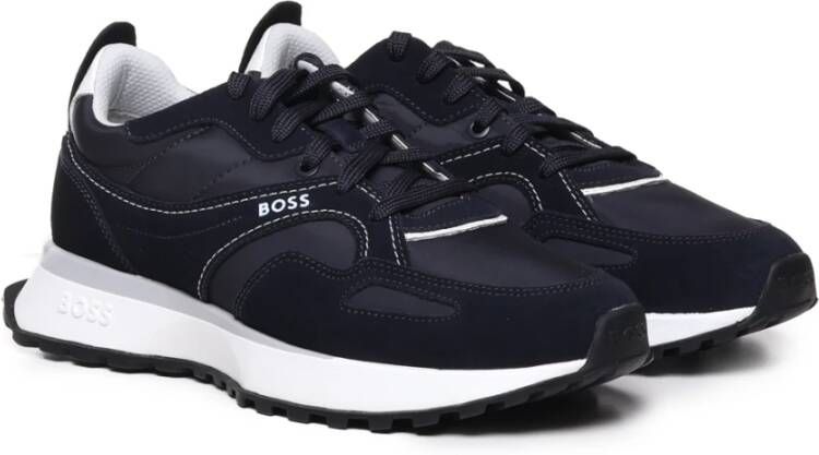 Boss Blauwe Leren Sneakers Blue Heren