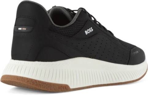 Boss Leren en stoffen sneakers Black Heren
