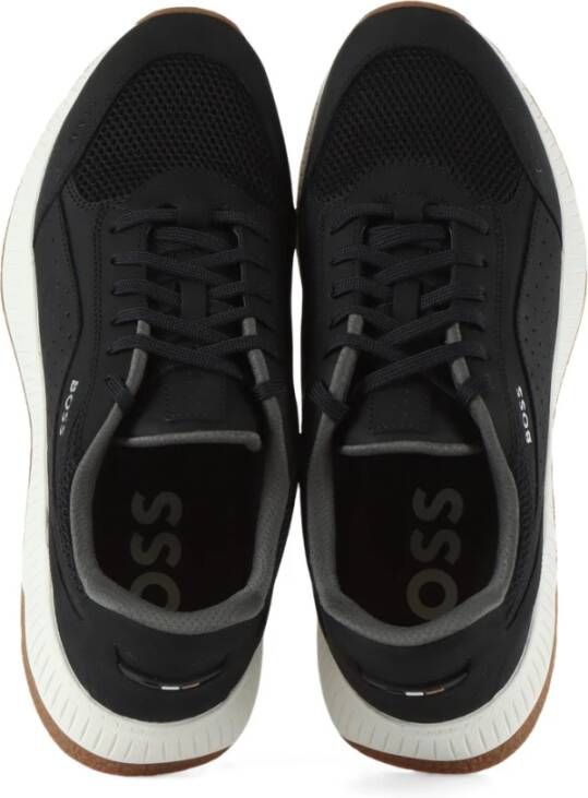 Boss Leren en stoffen sneakers Black Heren