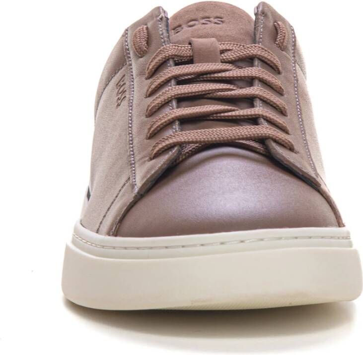 Boss Retro Logo Leren Sneakers met Veters Beige Heren