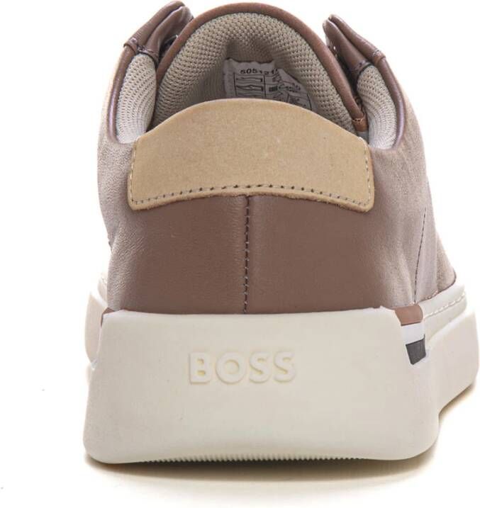 Boss Retro Logo Leren Sneakers met Veters Beige Heren