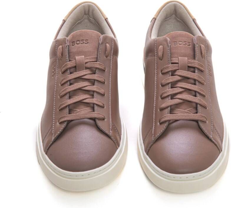 Boss Retro Logo Leren Sneakers met Veters Beige Heren