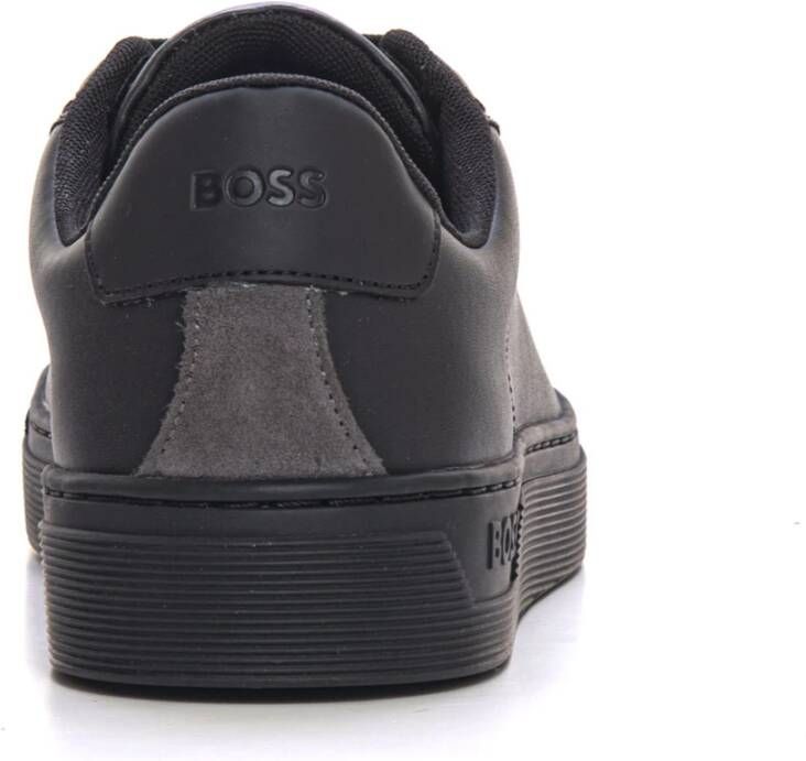 Boss Rhys-Tenn-Pusdth Leather sneakers with laces Black Heren