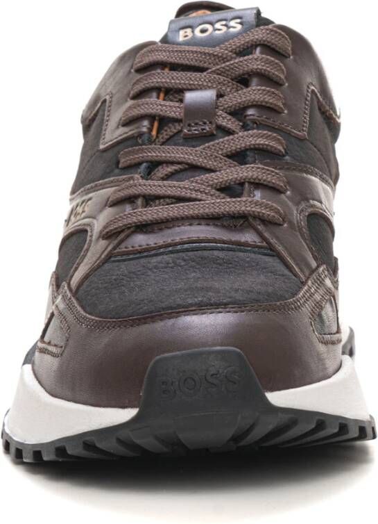 Boss Vintage leren sneaker met zijlogo Brown Heren