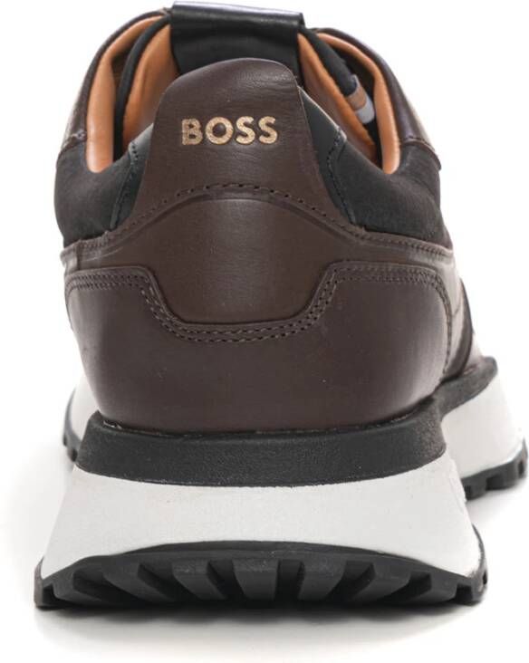 Boss Vintage leren sneaker met zijlogo Brown Heren