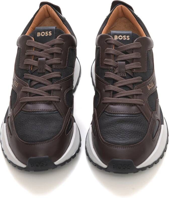 Boss Vintage leren sneaker met zijlogo Brown Heren