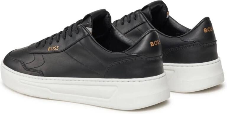 Boss Zwarte Leren Sneakers Baltimore Stijl Black Heren