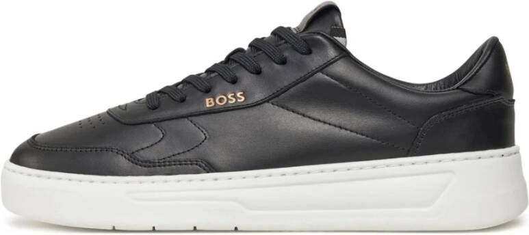 Boss Zwarte Leren Sneakers Baltimore Stijl Black Heren