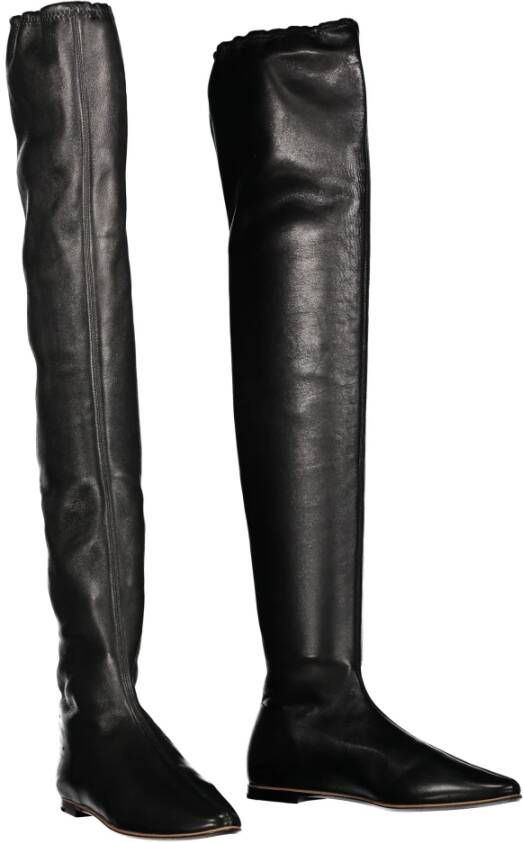 Bottega Veneta Amandel Teen Leren Over-de-Knie Laarzen Black Dames