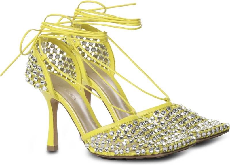 Bottega Veneta Gele Metallic Leren Mesh Sandalen