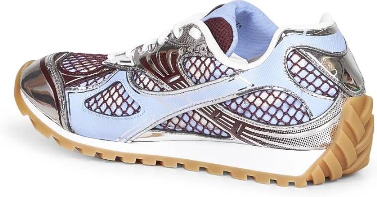 Bottega Veneta Mesh Sneakers met Metallic Leren Inzetstukken