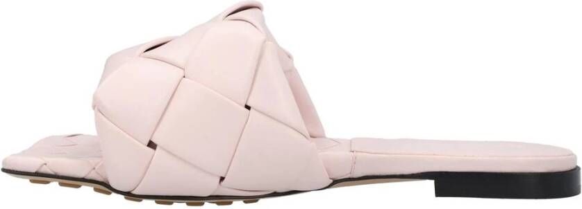 Bottega Veneta Roze Geweven Leren Platte Sandalen