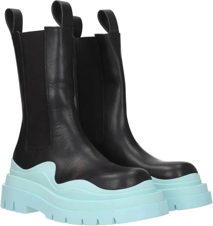 Bottega Veneta Zwarte Leren Enkellaarzen Aw22 Black Dames