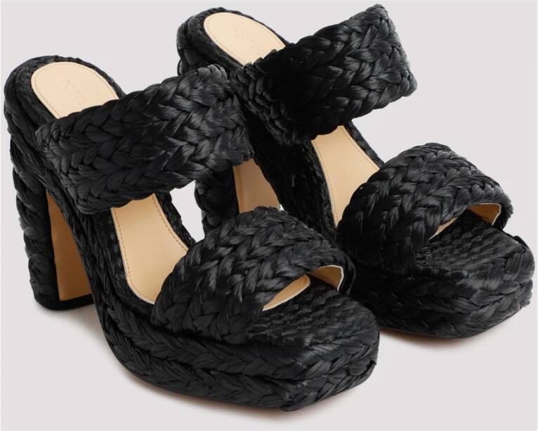 Bottega Veneta Zwarte Raffia Sandalen Open Teen Black Dames