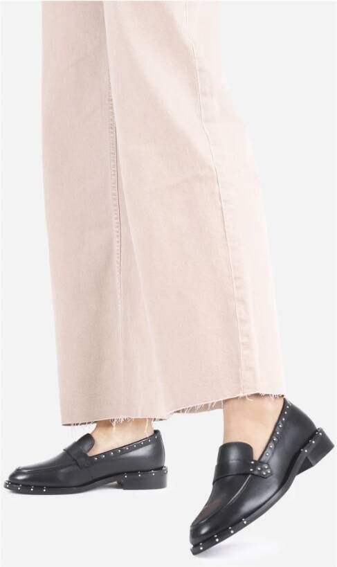 Bronx Stijlvolle zwarte loafer met zilveren studs Black Dames