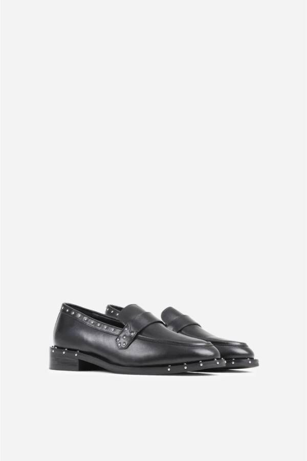 Bronx Stijlvolle zwarte loafer met zilveren studs Black Dames