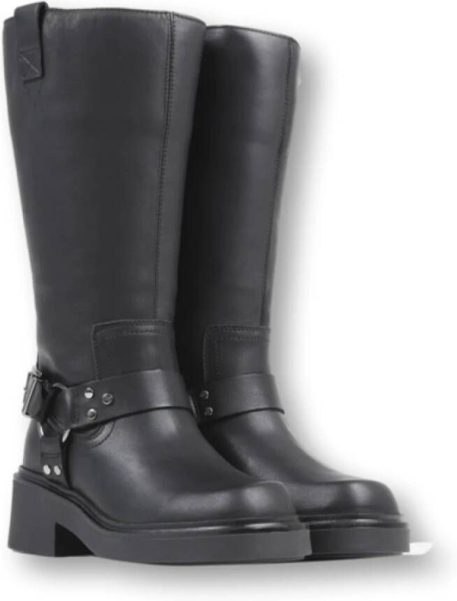 Bronx Tijdloze hoge laars met metalen details Black Dames