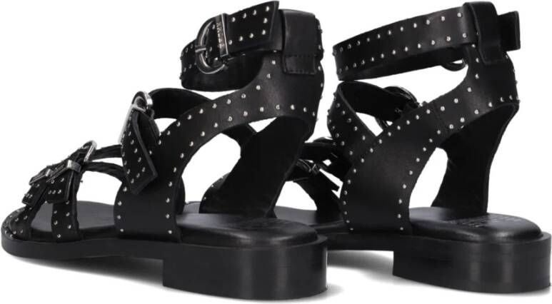 Bronx Zwarte Leren Sandalen met Gouden Studs Black Dames