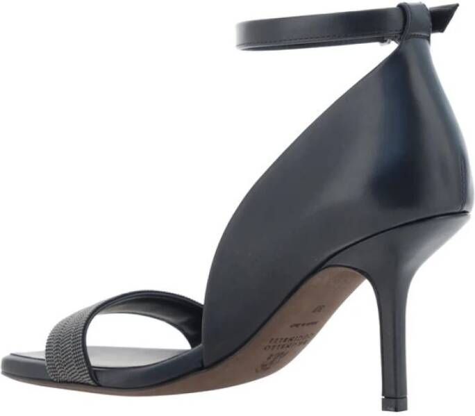 BRUNELLO CUCINELLI Almond Toe Leather Sandals Black Dames