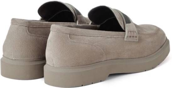 Brunello Cucinelli Beige Kristalversierde Platte Schoenen