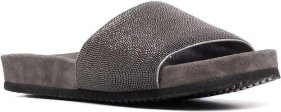 BRUNELLO CUCINELLI Beige Suède Slide Sandalen met Monile Detail Beige Dames